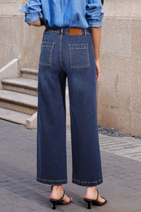 Women's Sail Blue High-Waisted Wide-Leg Jeans with Patch Pockets, blue, photo 7