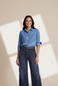 Women's Sail Blue High-Waisted Wide-Leg Jeans with Patch Pockets