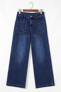 Women's Sail Blue High-Waisted Wide-Leg Jeans with Patch Pockets, blue, photo 8