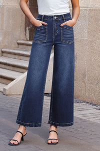 Women's Sail Blue High-Waisted Wide-Leg Jeans with Patch Pockets, blue, photo 4