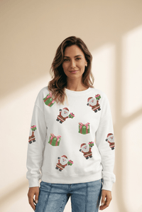 Women's Santa and Gift Sequin Embellished Christmas Sweatshirt with practical styling and dependable silhouette control.
