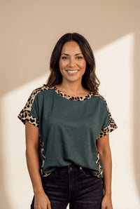 Women's Sea Green Leopard Print Relaxed Fit T-Shirt