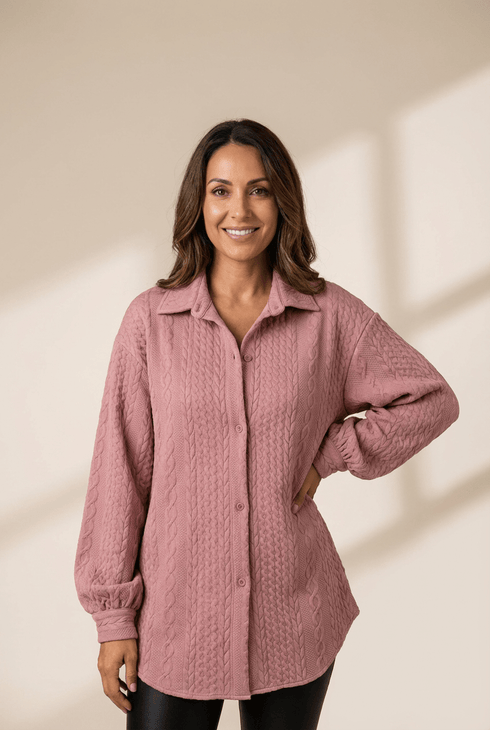 Women's Sepia Rose Cable Knit Button-Down Shacket