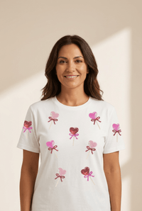 Women's Sequin Heart Lollipop Graphic Tee in Soft White