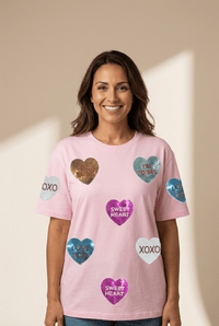 Women's Sequin Heart Relaxed Cotton Blend Crew Neck Tee