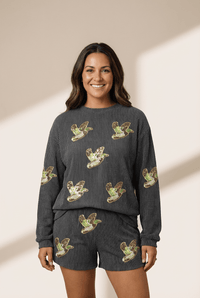 Women's Sequin Mallard Ribbed Knit Two-Piece Set in Carbon Grey
