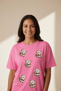 Women's Sequin Santa Graphic Tee in Sachet Pink