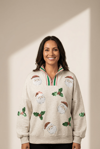 Women's Sequin Santa Quarter-Zip Christmas Sweatshirt