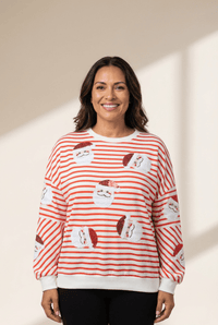 Women's Sequin Santa Striped Holiday Sweatshirt in Festive Orange