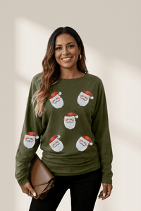 
Women's Sequined Santa Graphic Long Sleeve Tee in Olive