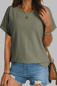 Women's Short Sleeve Eyelet Jacquard Top in Four Leaf Clover - Chic, Comfortable Everyday Style for Effortless Fashion