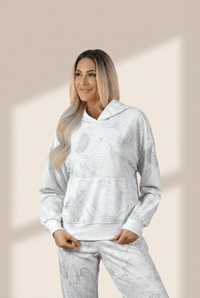 Women's Silver Feather Print Hooded Sweatshirt and Joggers Set