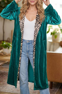 Women's Skobeloff Velvet Leopard Print Cardigan with Lapel Collar, Open Front, & Layering Piece