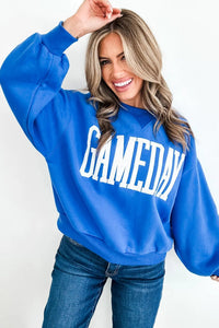 Sky Blue GAMEDAY Embroidered Patch Pattern Casual Shift Sweatshirt