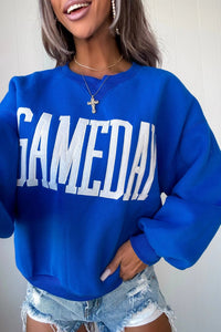 Sky Blue GAMEDAY Embroidered Patch Pattern Casual Shift Sweatshirt