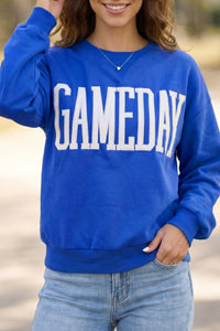 Women's Sky Blue Casual Shift Sweatshirt with Embroidered Patch - Stylish Comfort for Game Day and Everyday Wear