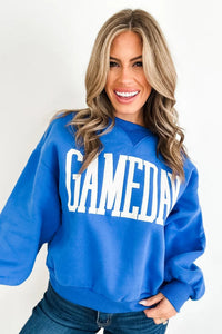 Sky Blue GAMEDAY Embroidered Patch Pattern Casual Shift Sweatshirt