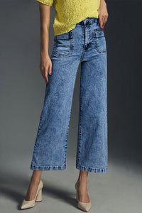 Women's Sky Blue High-Rise Patch Pocket Straight Leg Jeans, sky blue, photo 5