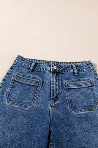 Women's Sky Blue High-Rise Patch Pocket Straight Leg Jeans, sky blue, photo 10