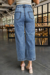 Women's Sky Blue High-Rise Patch Pocket Straight Leg Jeans, sky blue, photo 3