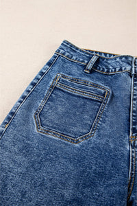 Women's Sky Blue High-Rise Patch Pocket Straight Leg Jeans, sky blue, photo 9
