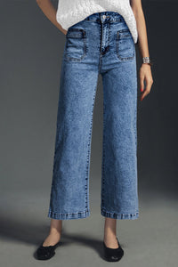Women's Sky Blue High-Rise Patch Pocket Straight Leg Jeans, sky blue, photo 2