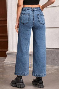 Women's Sky Blue High-Rise Patch Pocket Straight Leg Jeans, sky blue, photo 7