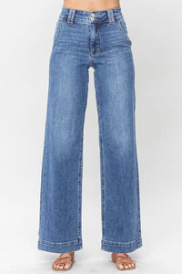 Women's Sky Blue High-Waist Wide-Leg Jeans with Double Button