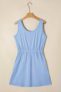 Sky Blue Mineral Wash Elastic Waist Tank Dress with Side Pockets