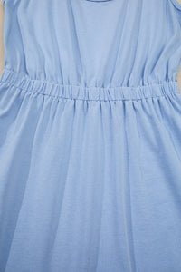 Sky Blue Mineral Wash Elastic Waist Tank Dress with Side Pockets
