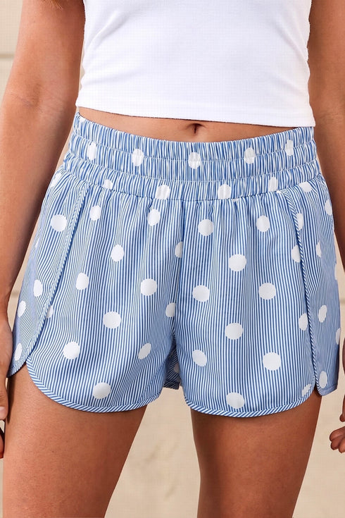 Women's Sky Blue Polka Dot High Waist Casual Shorts - Trendy Summer Comfort for Effortless Everyday Style
