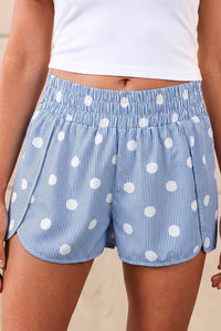 Women's Sky Blue Polka Dot High Waist Casual Shorts - Trendy Summer Comfort for Effortless Everyday Style