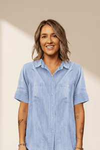 Women's Sky Blue Short-Sleeve Cotton Denim Shirt