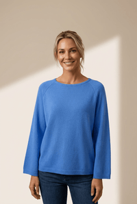 Women's Sky Blue Viscose-Blend Dolman Sweater with Bracelet Sleeves