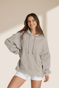 Women's Smoke Gray Cable-Knit Textured Hoodie | Relaxed Fit Pullover