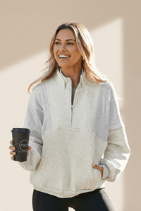 Women's Soft Cotton Blend Half-Zip Panel Sweatshirt