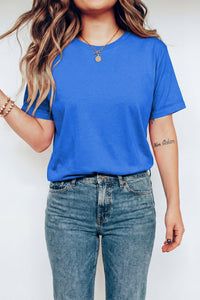 Women's Soft Cotton Dark Blue Casual Crew Neck T-Shirt - Relaxed Fit, Everyday Essential for Effortless Style