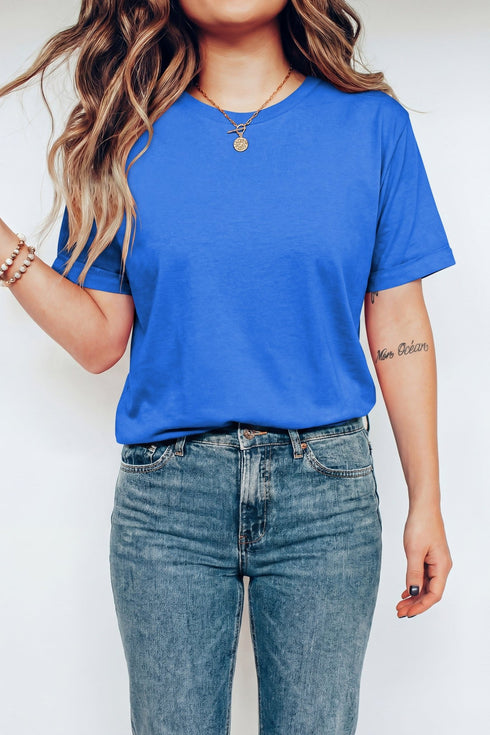 Women's Soft Cotton Dark Blue Casual Crew Neck T-Shirt - Relaxed Fit, Everyday Essential for Effortless Style
