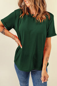 Women's Forest Green Relaxed Crew Neck Tee in Soft Cotton Blend