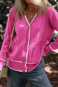 
Women's Soft Hot Pink Cozy Cardigan - Stylish Knitwear for Casual Layering and Everyday Comfort