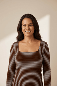 Women's Square Neck Striped Cotton Blouse in Espresso
