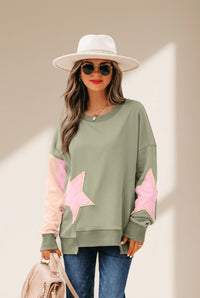 Women's Star Patchwork Relaxed Sweatshirt in Sage and Blush with practical styling and dependable silhouette control.