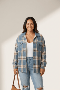 
Women's Stone Blue Reversible Corduroy Plaid Shacket