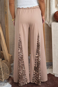 Straw Yellow Mineral Wash Leopard Patchwork Wide Leg Pants