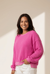 Women's Strawberry Pink Twisted Rib Knit Long Sleeve Top