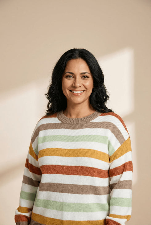 Women's Striped Crewneck Plus Size Oversized Knit Sweater