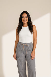 Women's Striped High-Waist Drawstring Utility Jogger Pants