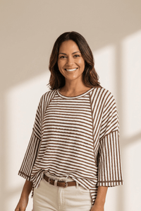 Women's Striped Relaxed Fit Knit Top with Split Hem