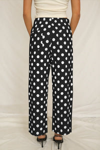 Black Polka Dot Print Patched Pocket Loose Pants