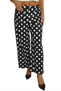 Black Polka Dot Print Patched Pocket Loose Pants